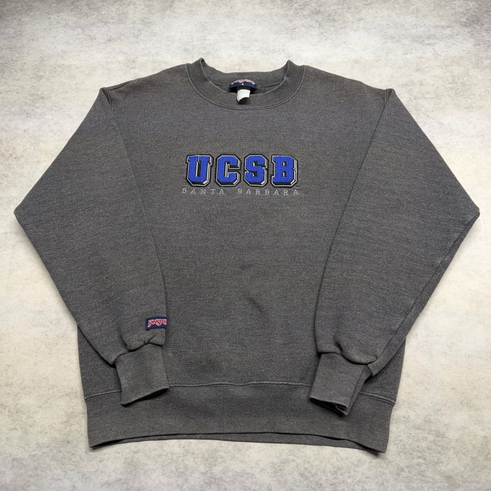 VTG Jansport UCSB Santa Barbara Small Gray 3D Embroidered Crewneck Sweatshirt